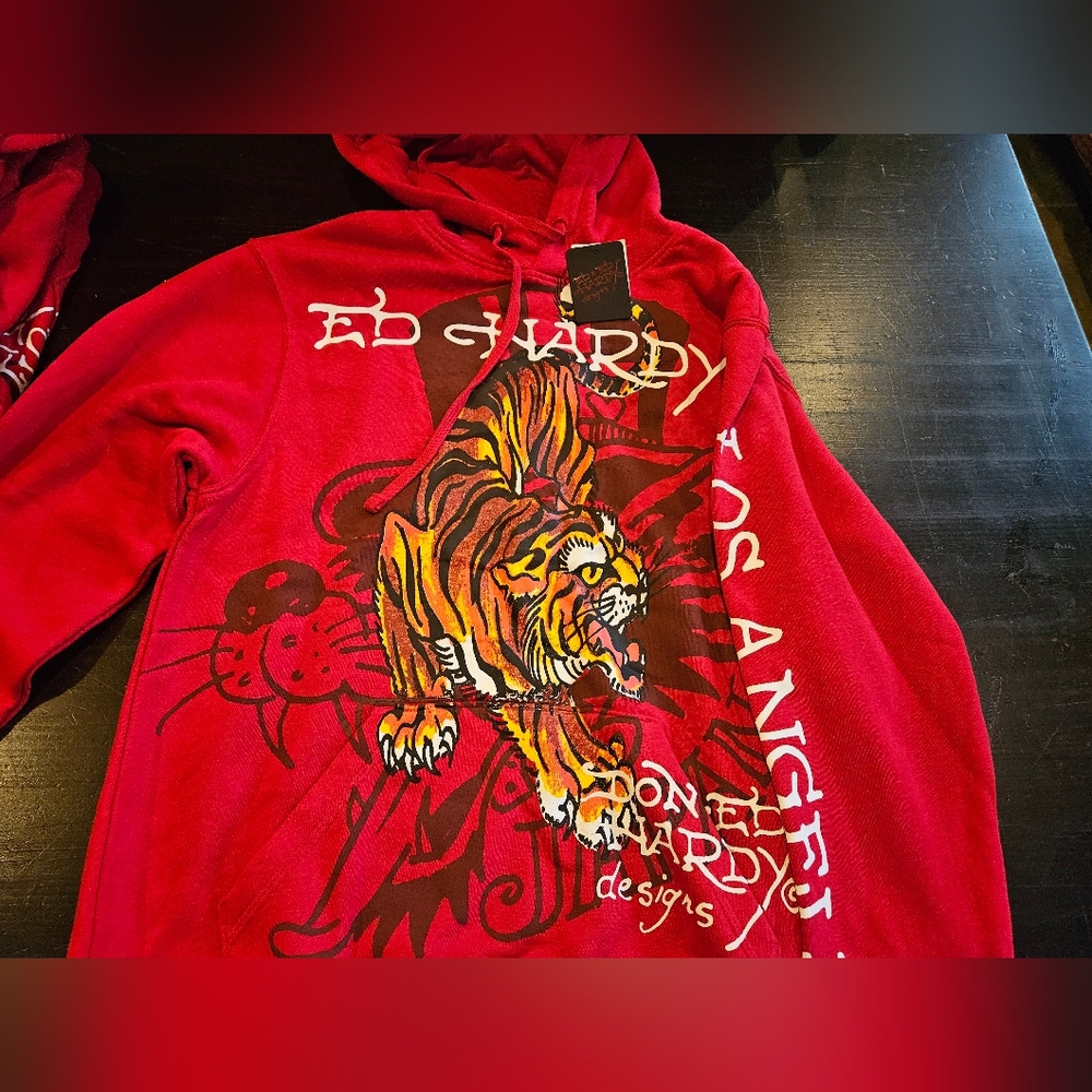 Ed Hardy Tiger Hoodie Red New